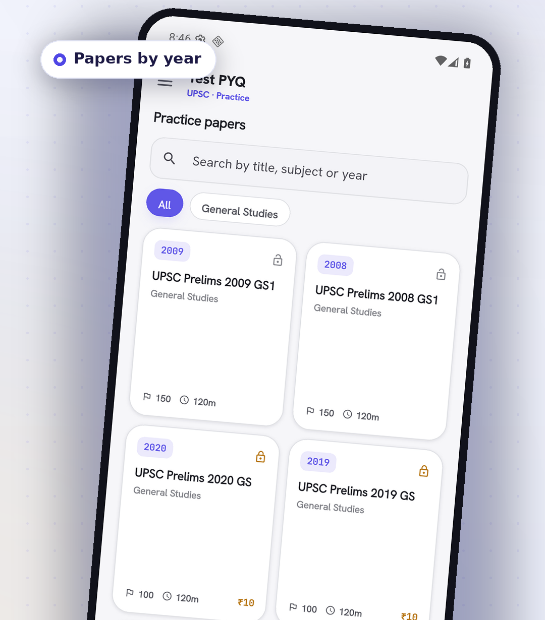Practice papers sorted by year