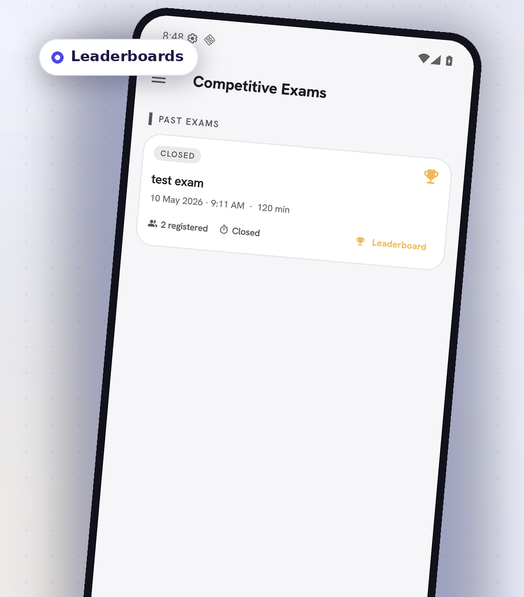 Competitive exams & leaderboards